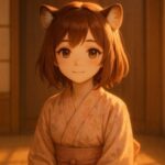 A gentle anime-style girl in a summer dress, holding a delicate bouquet in soft morning light